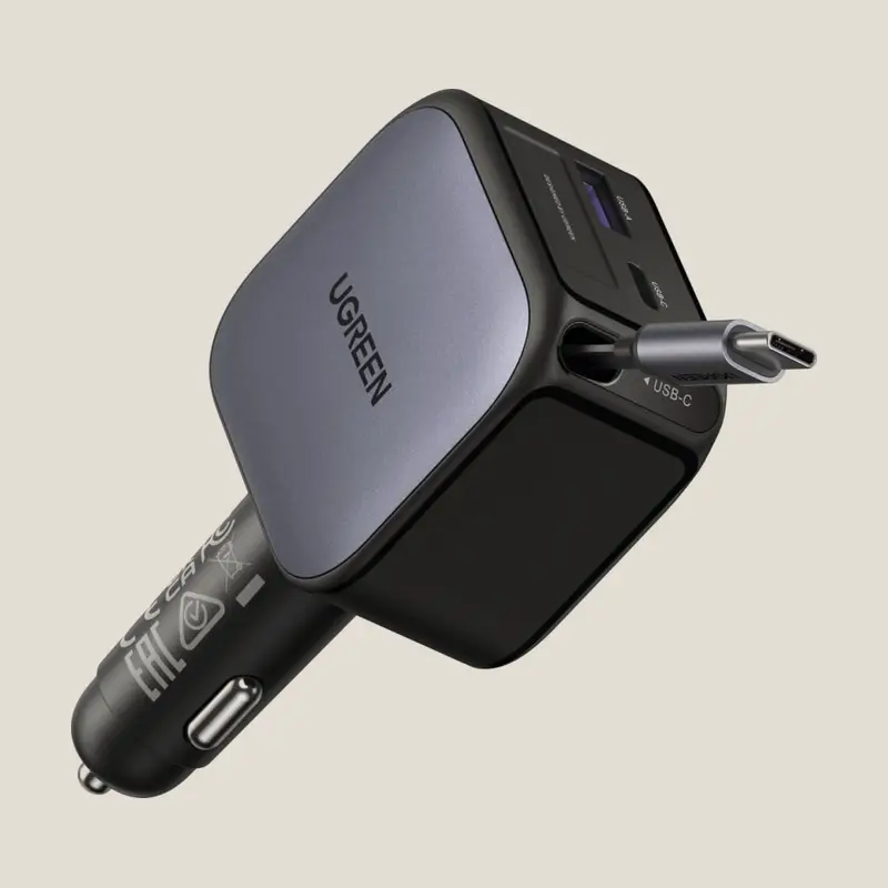 Ugreen Cargador para carro 60W con cable USB-C retráctil